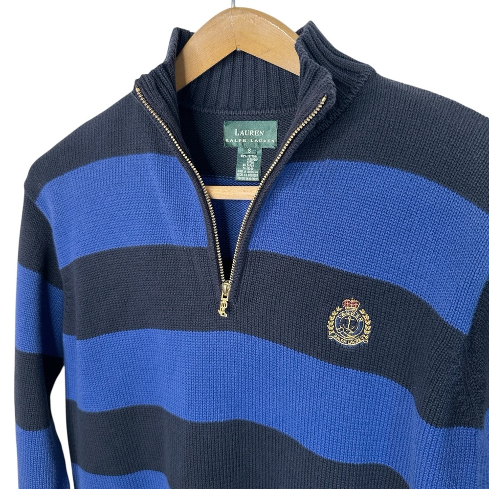 Vintage Lauren Ralph Lauren Striped 1/4 Zip Sweater Embroidered Oversized Preppy - Picture 4 of 8